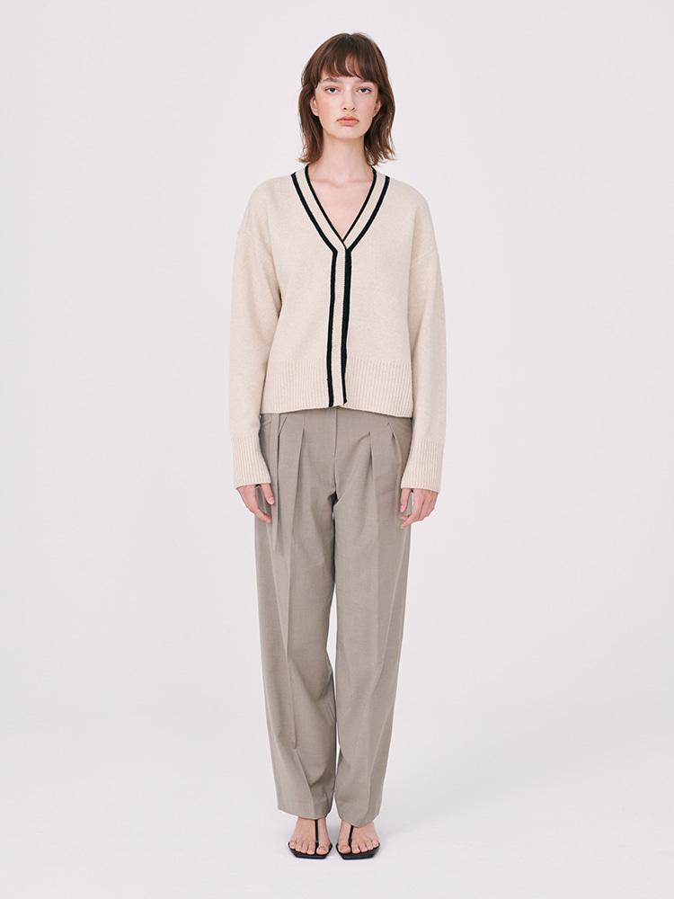 Wool semi-wide pants - KhakiGray